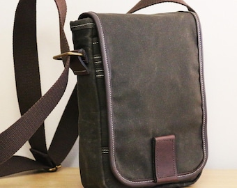small travel bag - waxed canvas cross body small bag -010162