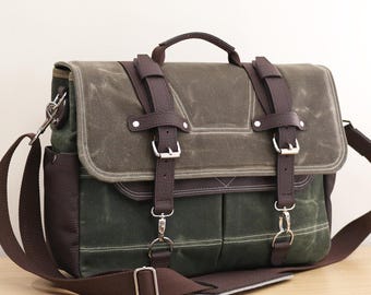 Vegan - Waxed Canvas Messenger bag -  handmade by Alex M Lynch - 010284