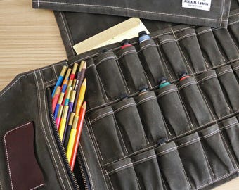 Waxed Canvas artist roll - painter tube organizer - 35 compartments - 010269