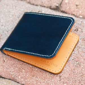 Hand Stitched Leather mens wallet - Veg tanned Leather - navy blue and natural Buttero from Conceria Walpier - 010218