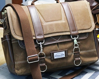 VEGAN Waxed Canvas Messenger bag - no leather bag handmade by Alex M Lynch - 010048