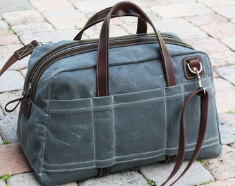 waxed canvas weekender bag - duffel bag - overnight bag - unisex - MADE in USA - 010286