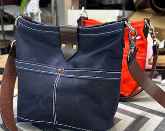 mini hobo bag - Bucket bag - Casual tote bag - waxed canvas -  010165