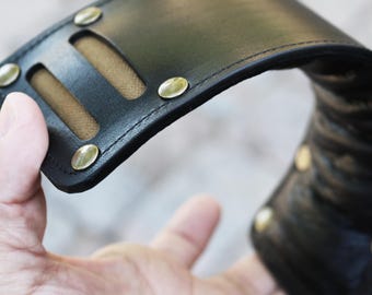 10" x 3" genuine leather shoulder strap pad - free hand stamp - 010102