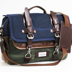 Waxed Canvas Briefcase Messenger bag - handmade by Alex M Lynch - 010327