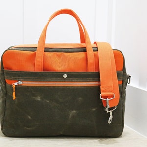 Unisex vegan Waxed Canvas Briefcase bag - Orange - handmade by Alex M Lynch - 010138