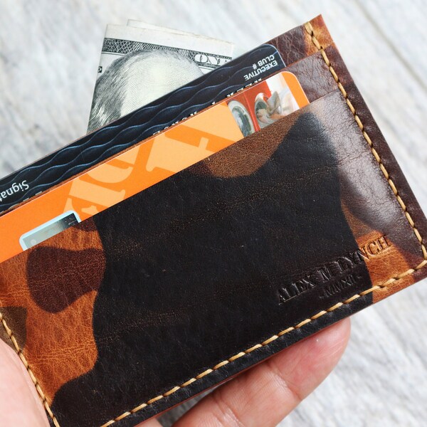 Camouflage  Leather ID card holder - Italian vegetable leather - hand stitched - 010175