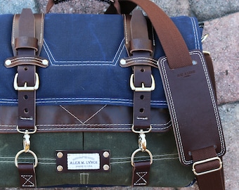 Waxed Canvas Messenger bag - laptop bag handmade by Alex M Lynch - 010151