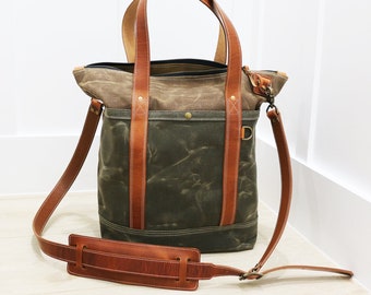 EXTRA GROTE draagtas met ritssluiting - zware gewaxte canvas alledaagse tas - jumbotas - laptoptas - gemaakt in de VS - 010139