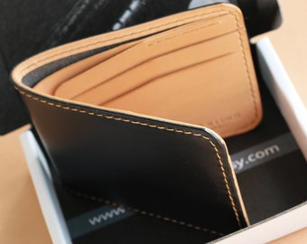 Hand Stitched Leather mens wallet - Veg tanned Leather - Black and natural Buttero from Conceria Walpier - 010218