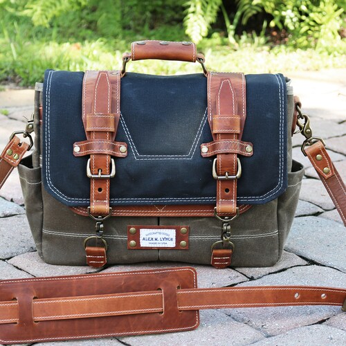 LARGE Waxed Canvas Messenger Bag Laptop Bag Handmade by Alex Etsy