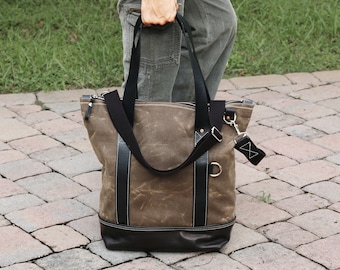 EXTRA LARGE zippered tote bag - heavy waxed canvas everyday tote - jumbo bag - laptop bag - made in USA - 010318