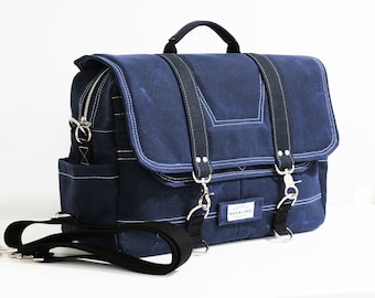 Vegan tas - Waxed Canvas Briefcase Messenger bag - handgemaakt door Alex M Lynch - V010328