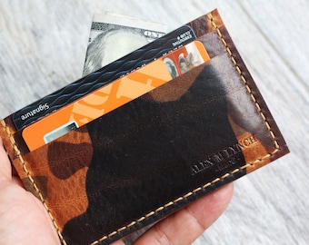 Camouflage  Leather ID card holder - Italian vegetable leather - hand stitched - 010175