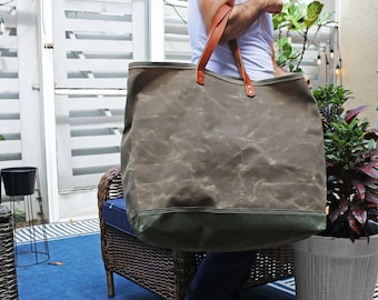 XXL Waxed Canvas tote, large tote bag, heavy weight water resistant - 010280
