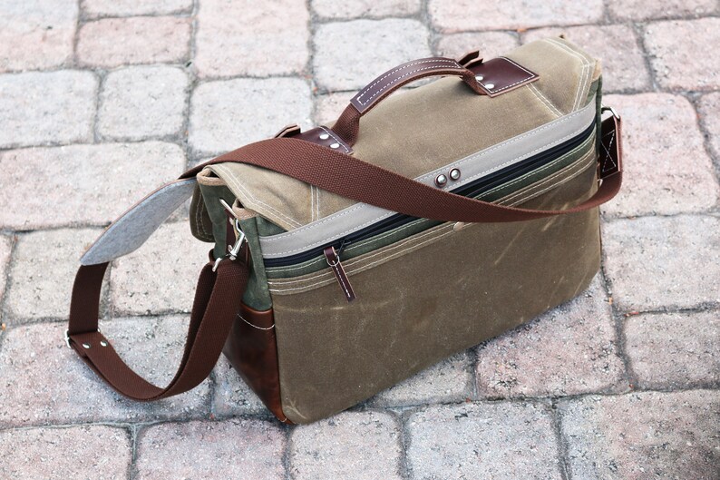 Waxed Canvas Messenger bag laptop bag handmade by Alex M Lynch 010158 image 4