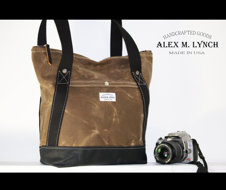 Waxed Canvas Zippered tote bag made in USA carry all Etsy