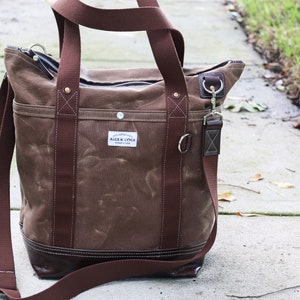 特大ジッパー付きトートバッグ - 厚手のワックスキャンバス製普段使いトート - ジャンボバッグ - ラップトップバッグ - アメリカ製 - 010329