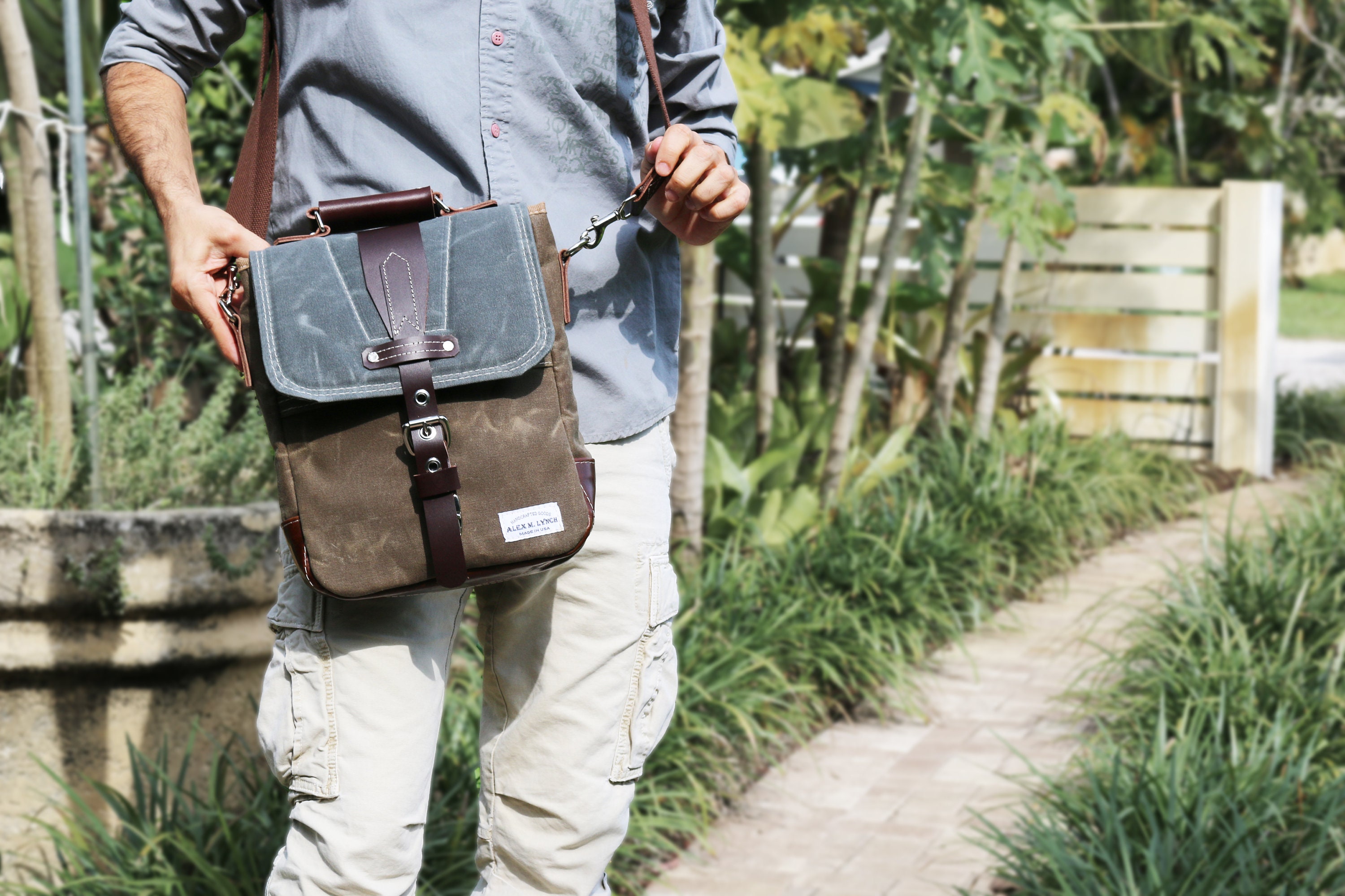 Waxed Canvas Vertical Messenger Bag - Handmade 010033 - Etsy