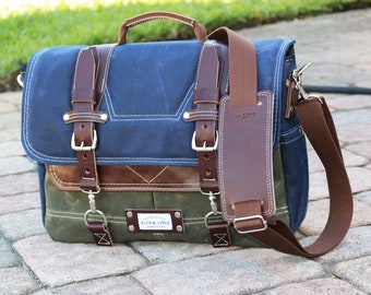 Waxed Canvas Messenger bag - laptop bag handmade by Alex M Lynch - 010151