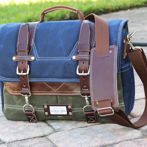Waxed Canvas Messenger Bag Laptop Bag Handmade by Alex M Etsy
