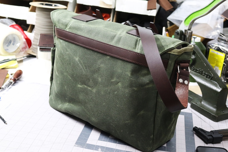 Waxed Canvas Messenger bag laptop bag handmade by Alex M Lynch 010141 image 3