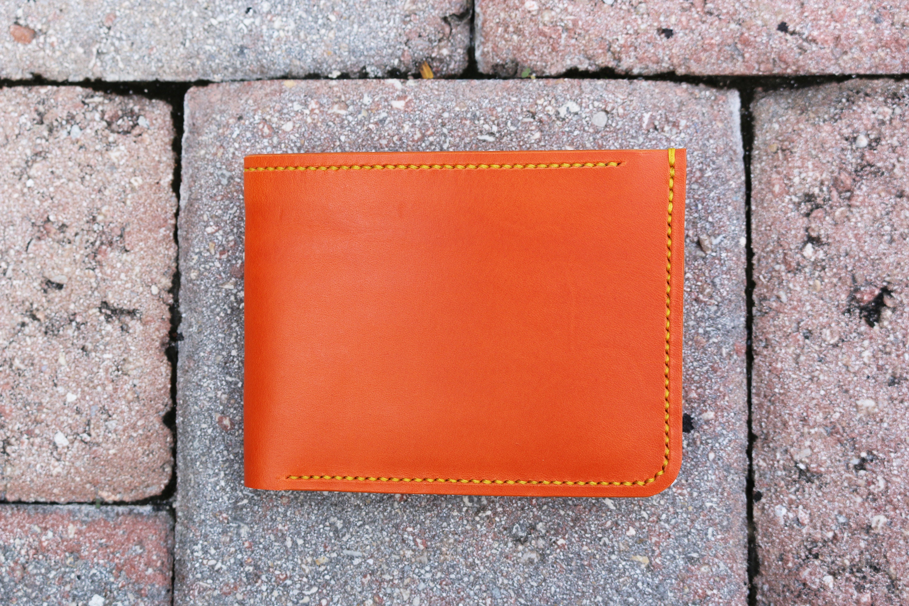 Hand Stitched Leather Mens Wallet - Veg Tanned Leather - Orange Leather Wallet - Italian Buttero Leather from Conceria Walpier - 010315