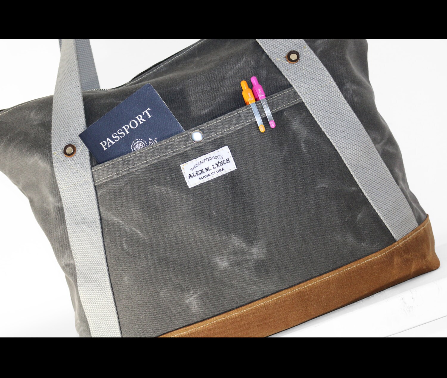 Waxed Canvas Zippered Tote Bag Made in USA Carry All Etsy