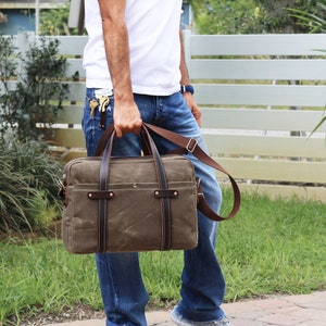 Waxed Canvas Briefcase bag handmade by Alex M Lynch 010279 image 3