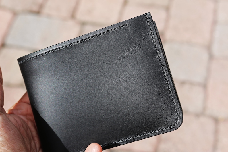 Hand Stitched Leather mens wallet Veg tanned Leather Black leather wallet Italian Buttero leather from Conceria Walpier 010314 image 8