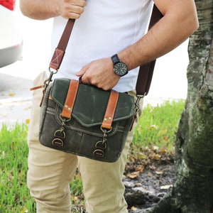 PETITE Waxed Canvas small Messenger bag zippered cross body bag handmade by Alex M Lynch 010326 image 10