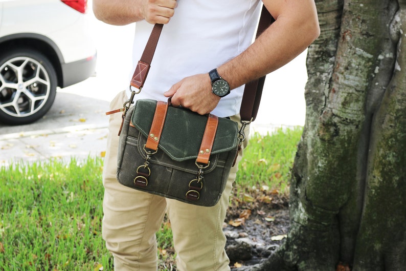 PETITE Waxed Canvas small Messenger bag zippered cross body bag handmade by Alex M Lynch 010326 image 10