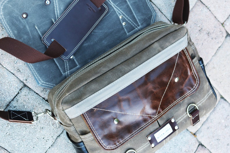 Waxed Canvas Briefcase Messenger bag handmade by Alex M Lynch 010178 image 3