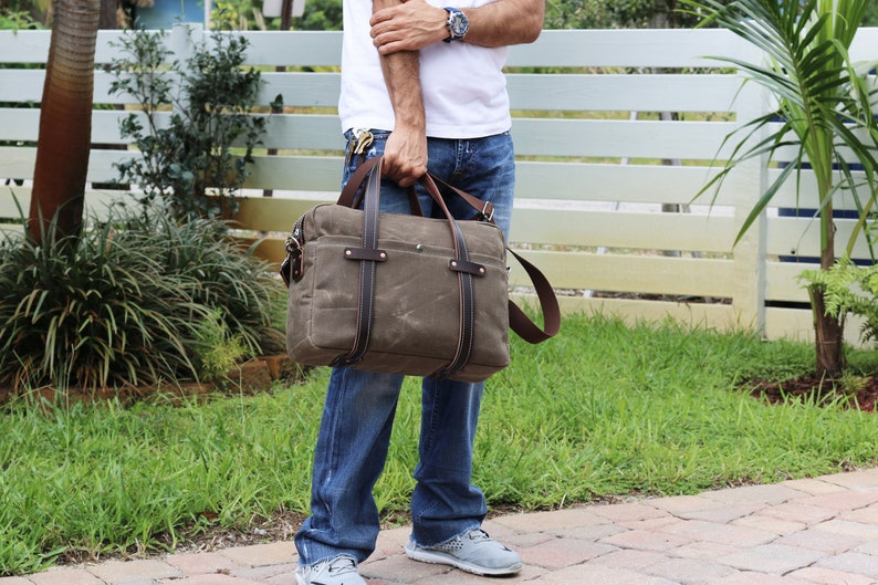 Waxed Canvas Briefcase bag handmade by Alex M Lynch 010279 image 7