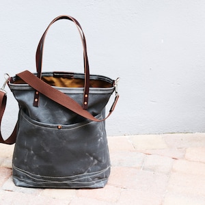 Waxed Canvas tote - heavy weight water resistant and genuine leather accents - 010240