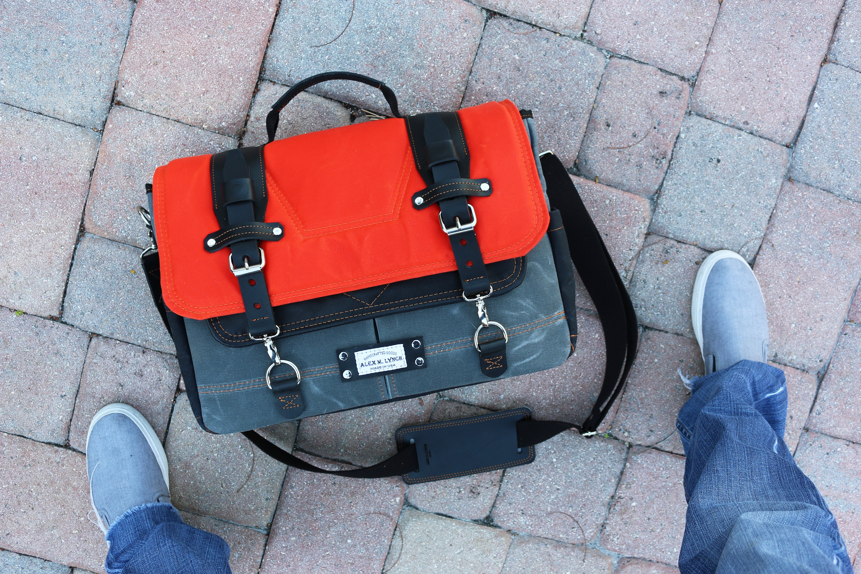 Waxed Canvas Messenger Bag - Laptop Bag Handmade by Alex M