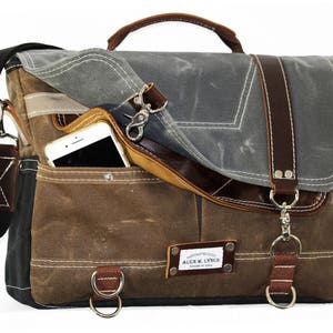 Waxed Canvas Messenger bag - laptop bag handmade by Alex M Lynch - 010069