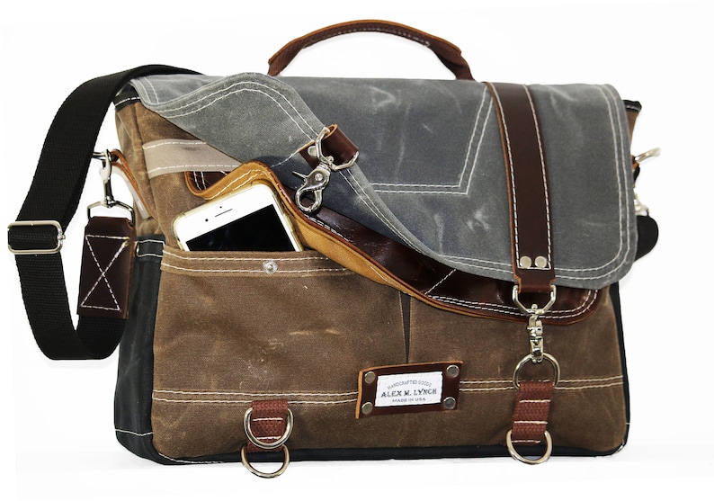 Waxed Canvas Messenger Bag Laptop Bag Handmade by Alex M Etsy