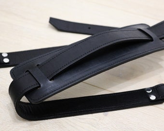 Horween Dublin Leather - Adjustable  Leather shoulder strap with padded leather pad - BLACK - 010311