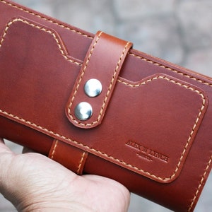 Buttero Cartera plegable de cuero italiano - cartera larga de cuero - Castaño - 010231