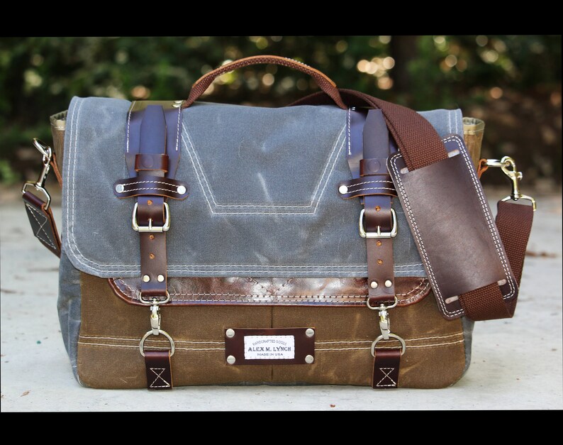 Waxed Canvas Messenger Bag Laptop Bag Handmade by Alex M Etsy