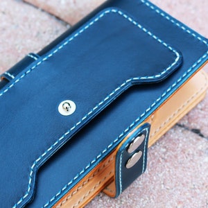 Buttero Cartera plegable de cuero italiano - cartera larga de cuero - azul marino y natural - 010208
