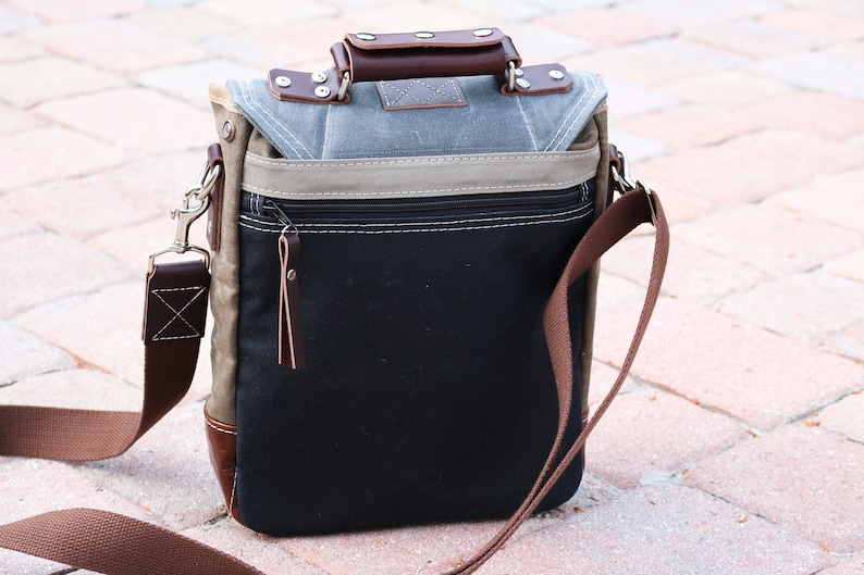 Waxed Canvas vertical Messenger bag handmade 010033 Etsy