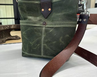 mini hobo bag - Bucket bag - Casual tote bag - waxed canvas -  010165