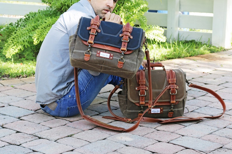 Waxed Canvas Messenger bag Horween leather accents handmade by Alex M Lynch 010310 image 6