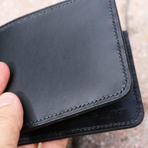 Hand Stitched Leather mens wallet Veg tanned Leather Black leather wallet Italian Buttero leather from Conceria Walpier 010314 image 2