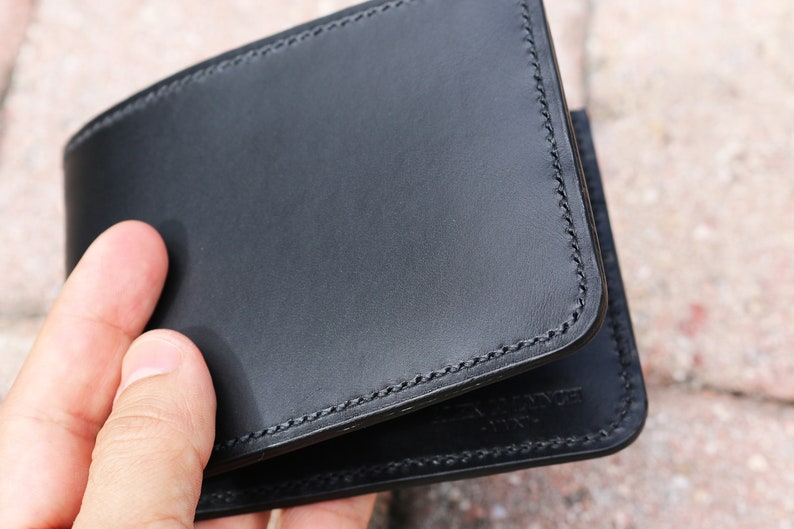 Hand Stitched Leather mens wallet Veg tanned Leather Black leather wallet Italian Buttero leather from Conceria Walpier 010314 image 2