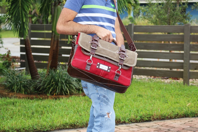 Waxed Canvas Messenger bag laptop bag handmade by Alex M Lynch 010149 image 8