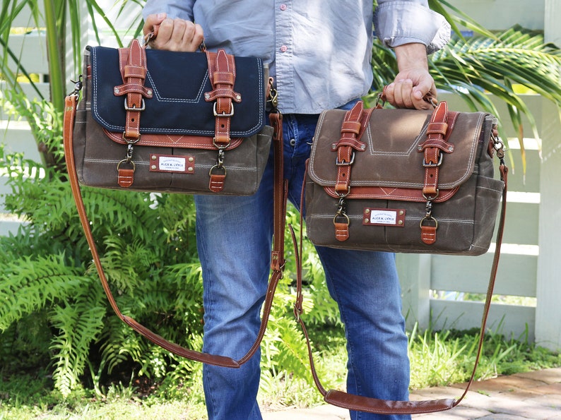 Waxed Canvas Messenger bag Horween leather accents handmade by Alex M Lynch 010310 image 4