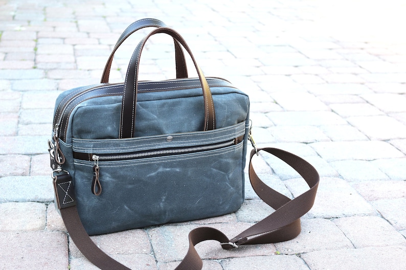 Waxed Canvas Briefcase Bag Handmade by Alex M Lynch 010290 Etsy